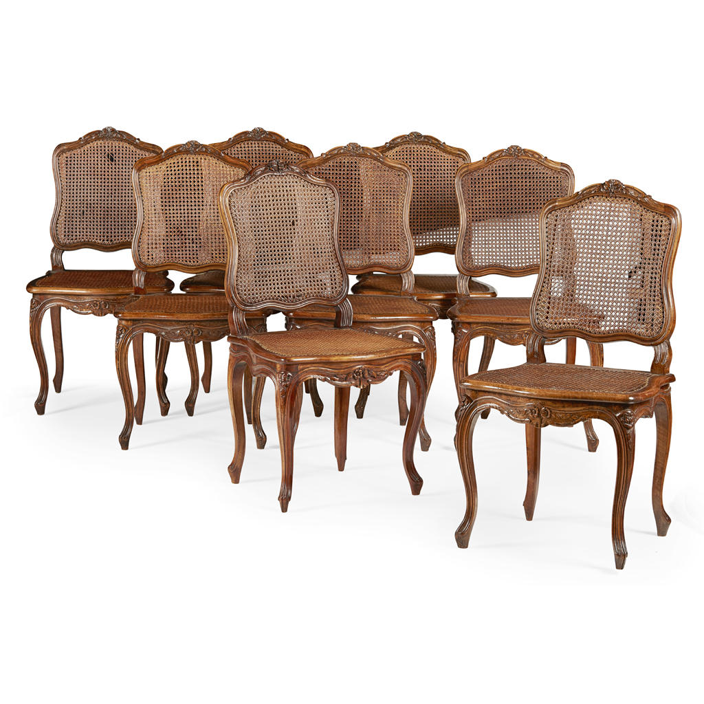 Appraisal: SET OF EIGHT FRENCH PROVINCIAL FRUITWOOD AND CANED SIDE CHAIRS