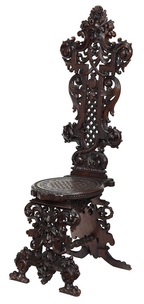 Appraisal: Renaissance Style Carved Walnut Sgabello Chair Continental th century elaborately