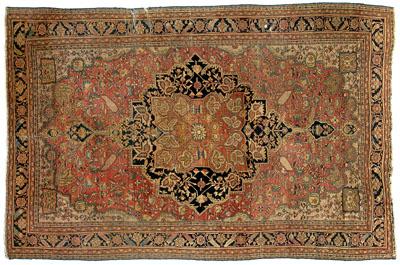 Appraisal: Sarouk carpet large central medallion on faded rose ground ft