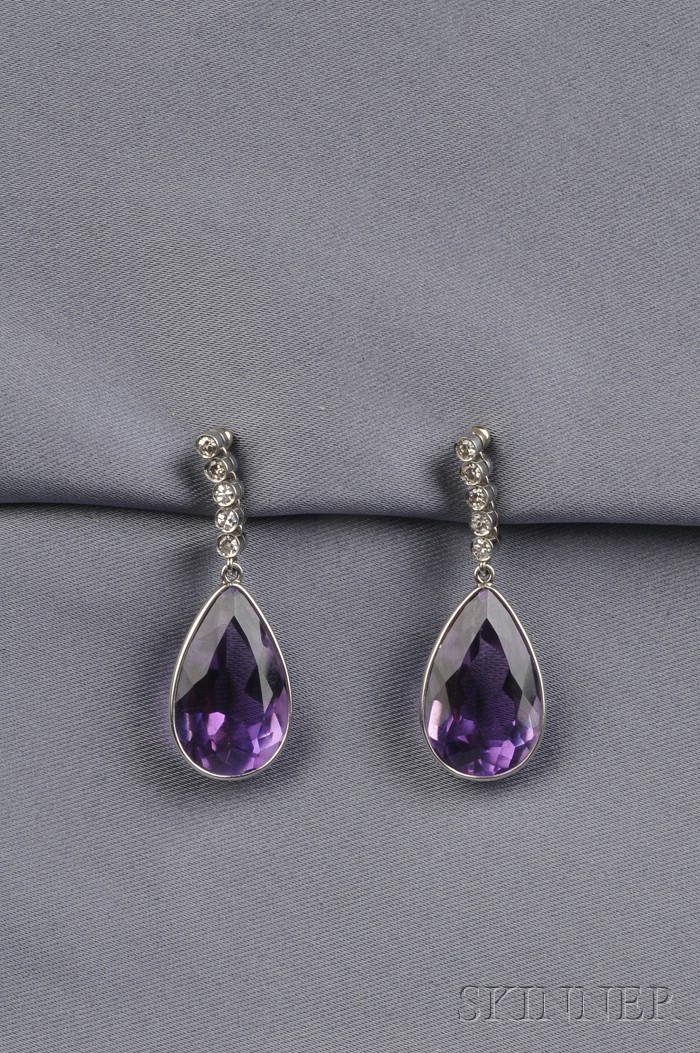 Appraisal: Platinum Amethyst and Diamond Earpendants each set with single-cut diamond