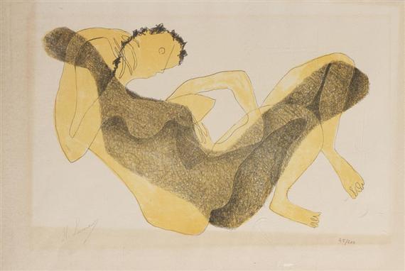 Appraisal: LAURENS HENRI Paris Reclining female nude Lithograph Signed lower left