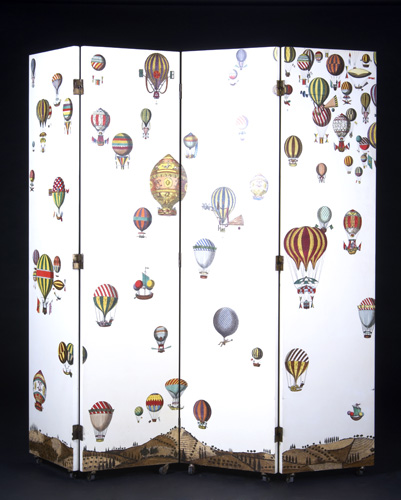 Appraisal: PIERO FORNASETTI Four-panel screen decorated with hot air balloons on