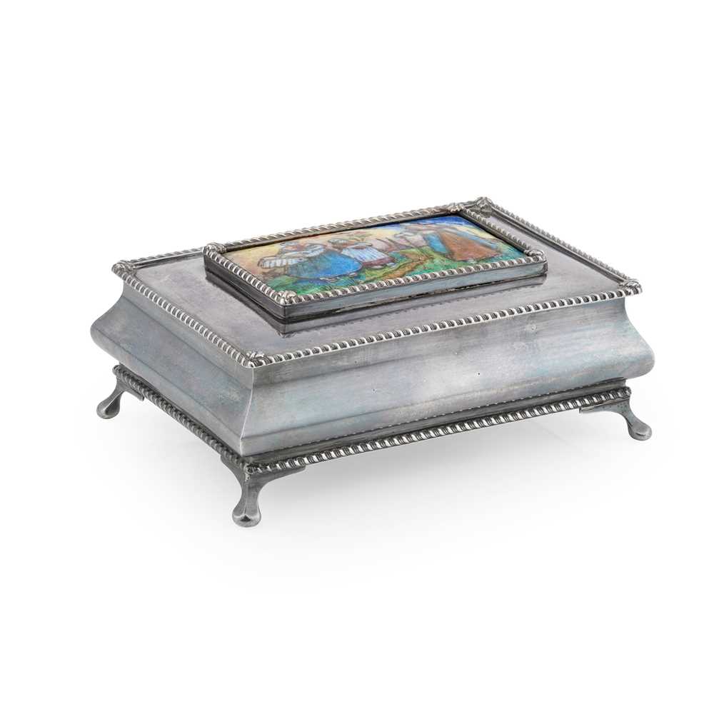 Appraisal: ENGLISH ARTS CRAFTS CASKET CIRCA silver-plated and enamel cm wide