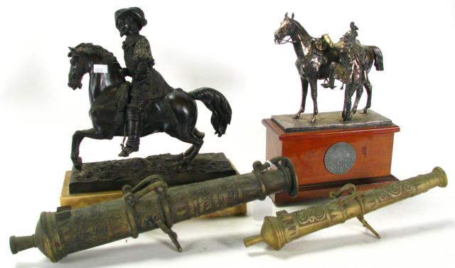 Appraisal: Reproduction cast figures and canons four items including Salzburg souvenir