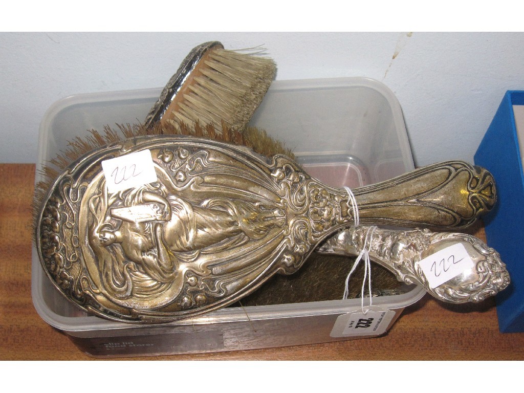 Appraisal: Lot comprising Art Nouveau silver brush and other brushes etc