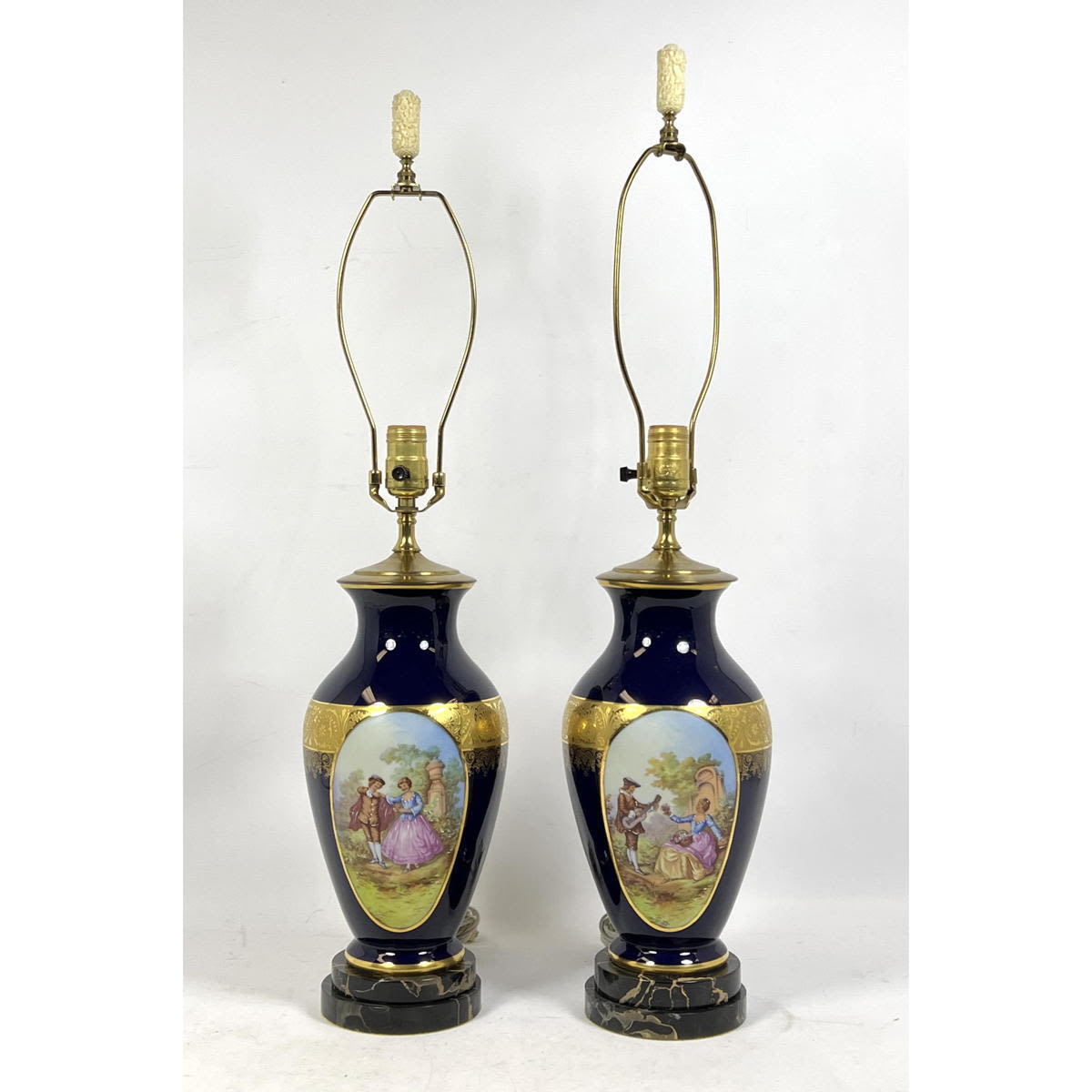 Appraisal: Pair of Decorative Porcelain Table Lamps Cobalt body Dimensions H