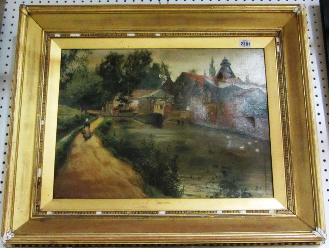 Appraisal: Attributed to Joseph Henderson - Canal scene oil on canvas