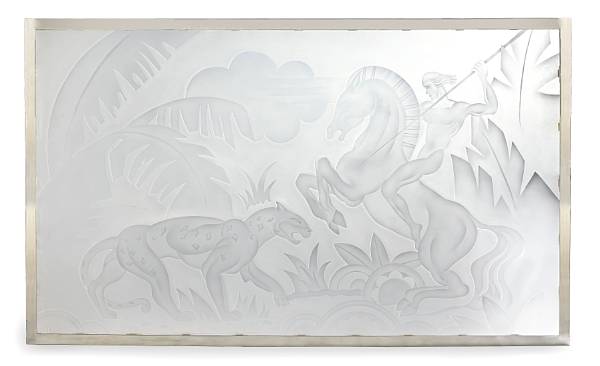 Appraisal: A French Art Deco style clear and sandblasted glass panel