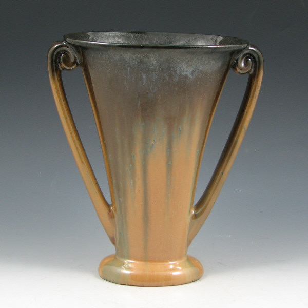 Appraisal: Fulper handled fan vase in black over tan Marked with