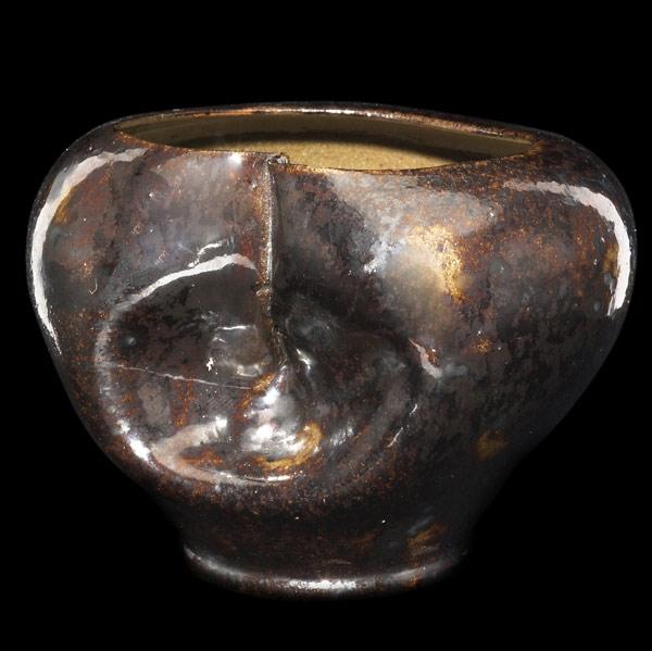 Appraisal: GEORGE OHR Small squat vessel with heart-shaped rim and deep