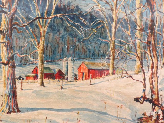 Appraisal: Richard Hartman watercolor winter farm scene image area X