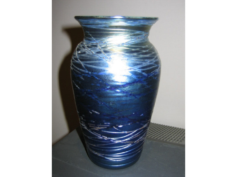 Appraisal: DURAND VINELAND NEW JERSEY - Blue iridescent glass baluster vase