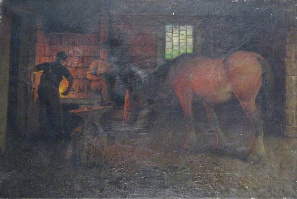 Appraisal: William Barr American - The Blacksmith's Shop signed 'Wm Barr'