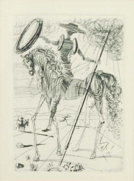 Appraisal: Salvador Dali Spanish - Etching Don Quixote Unsigned Retailed by