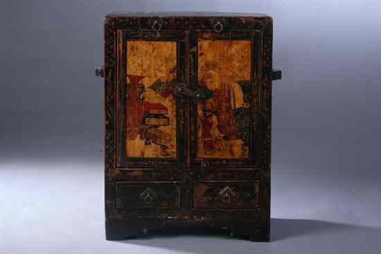 Appraisal: MONGOLIAN POLYCHROME WOOD CABINET th century Rectangular top above two