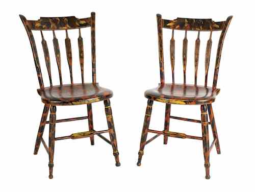 Appraisal: Pair of New England painted bent arrowback fancy chairs ca