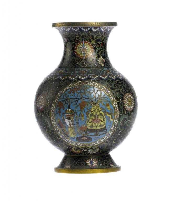 Appraisal: A CHINESE CLOISONN ENAMEL BLACK GROUND VASE of globular form