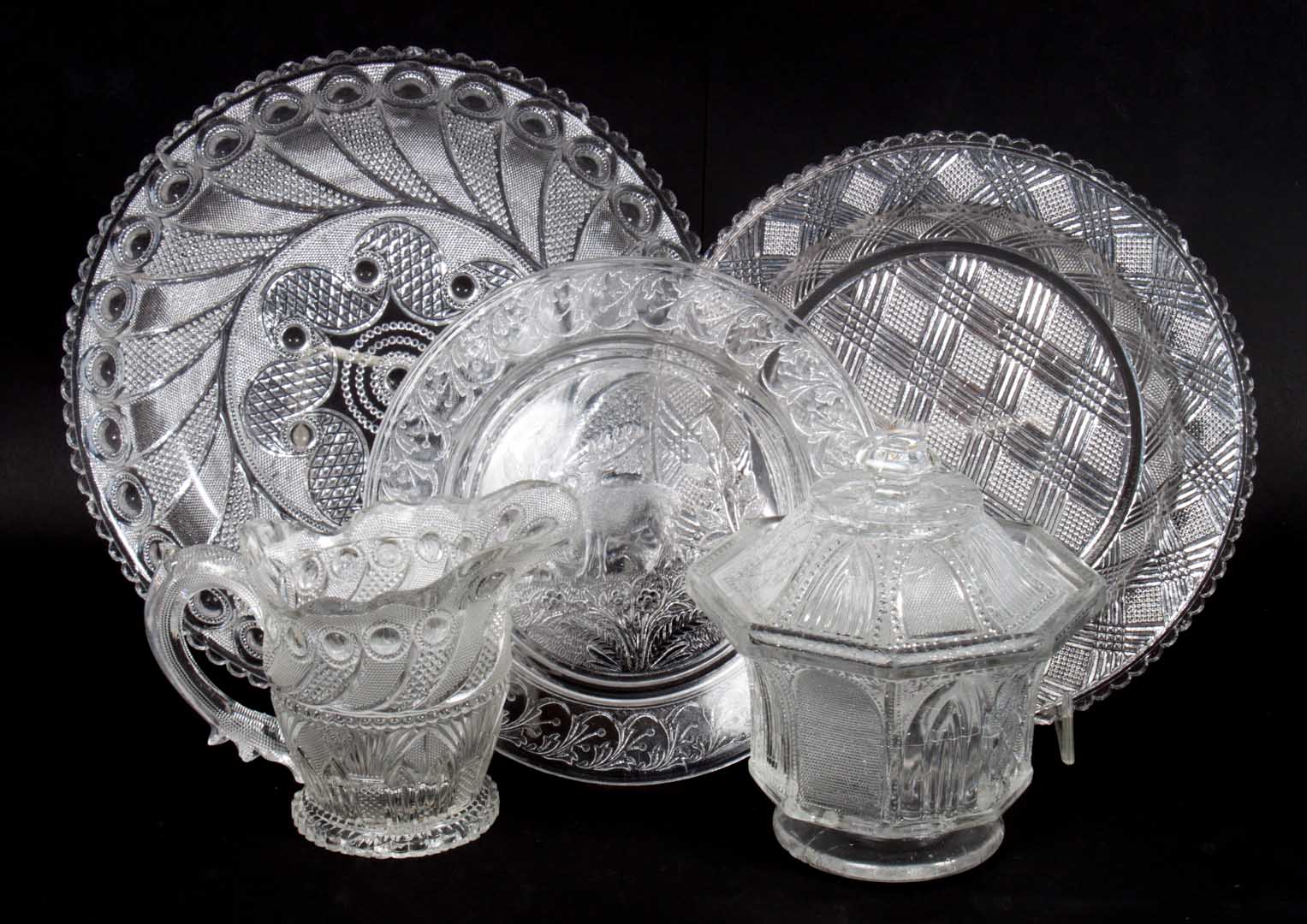 Appraisal: Five pieces of early American pattern glass mid- th century