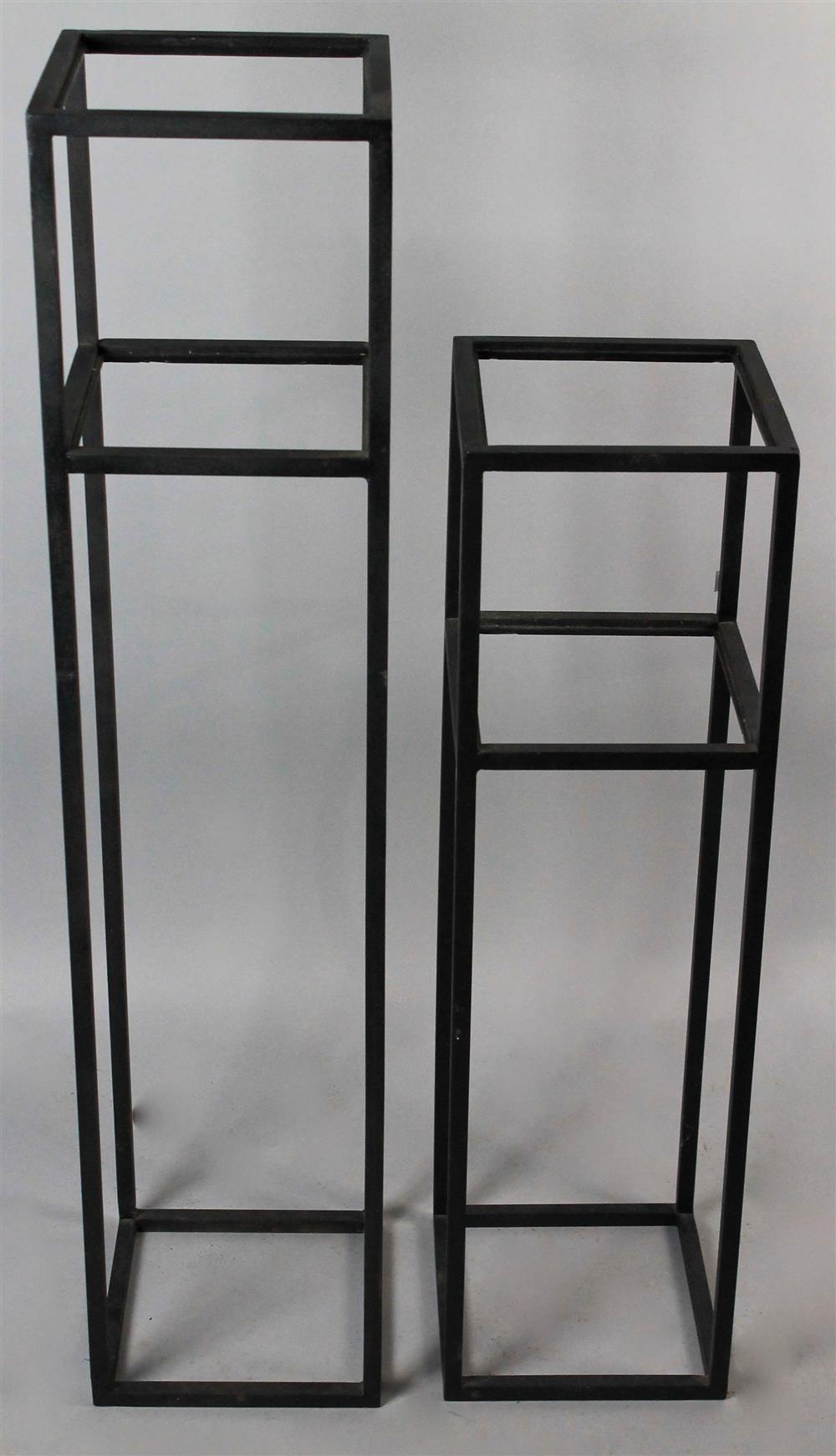 Appraisal: TWO BLACK WROUGHT IRON AND GLASS STANDS TOGETHER WITH AN