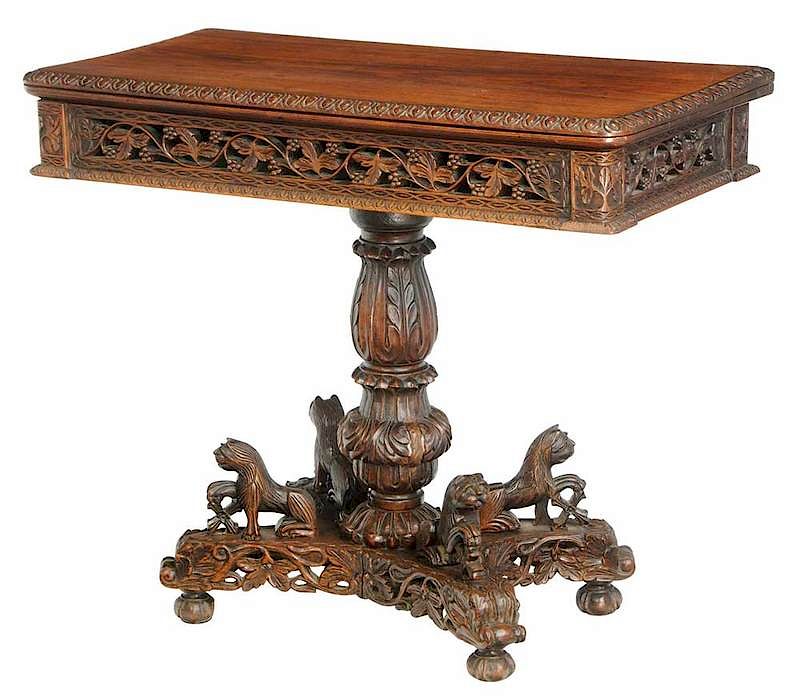 Appraisal: Anglo-Indian Carved Rosewood Games Table th century fold-over top with