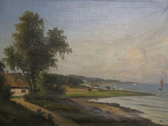 Appraisal: Victorian Oil on Canvas coastal village scene x image area