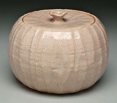 Appraisal: Japanese freshwater container hagi ware mizusashi lidded melon shape with