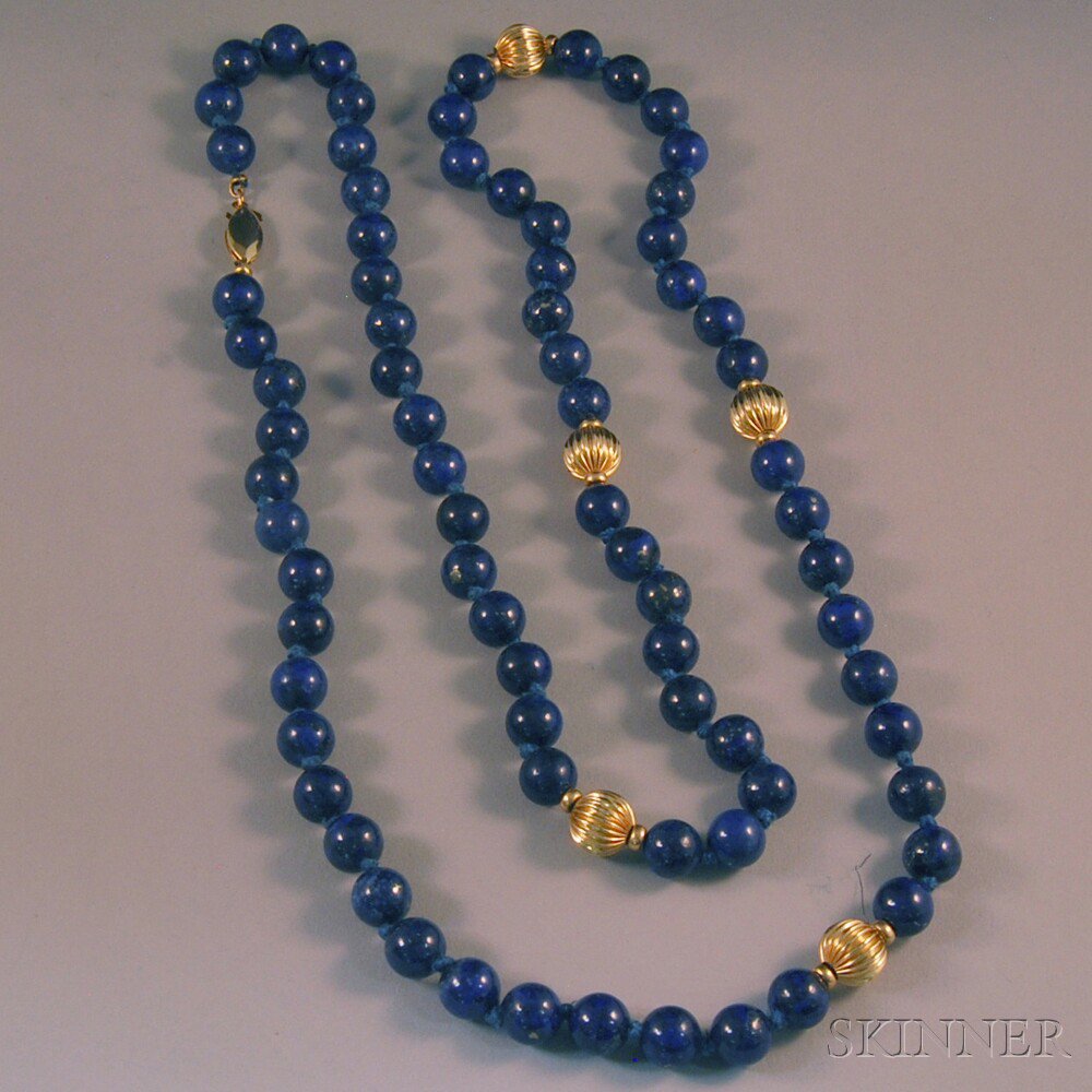 Appraisal: kt Gold and Lapis Lazuli Bead Necklace the lapis beads