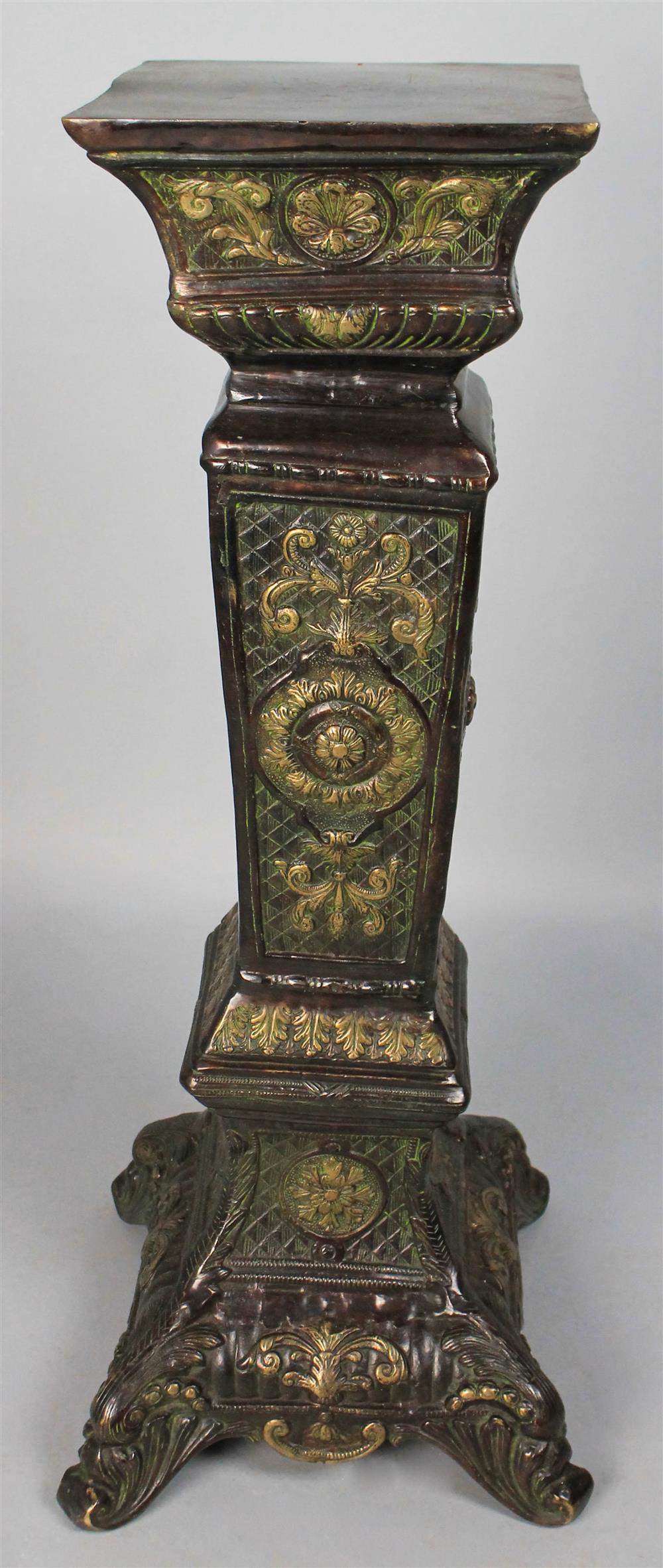 Appraisal: RENAISSANCE REVIVAL EMBOSSED BRASS PEDESTAL - h w d in