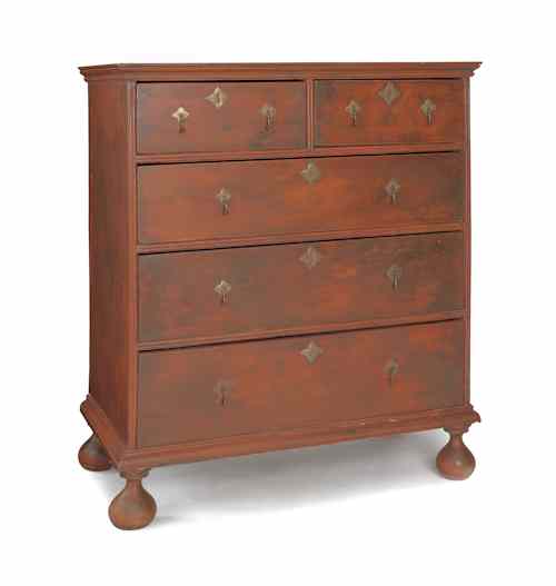 Appraisal: New England William Mary painted chest of drawers ca with