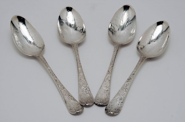 Appraisal: Four English sterling silver tablespoons decorated overall with ornate scrolled