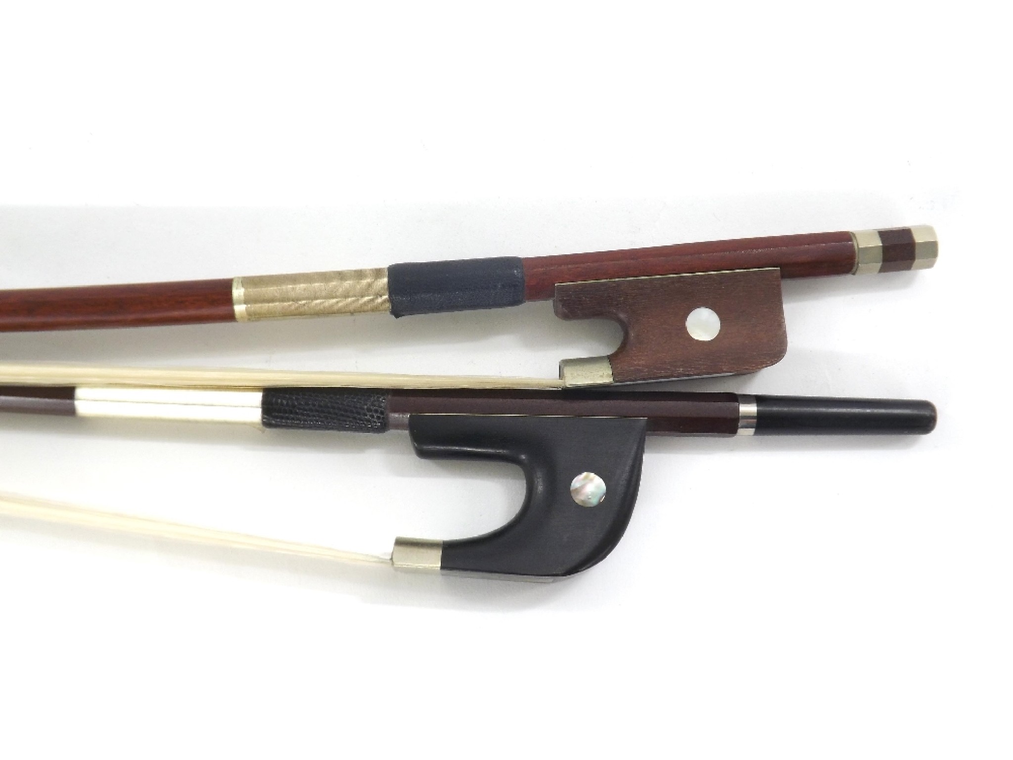 Appraisal: Nickel mounted Dragonetti style double bass bow also another double