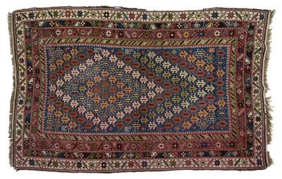 Appraisal: Shirvan rug repeating diamond central medallion on blue field burgundy