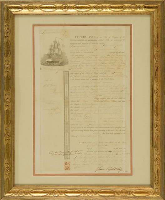 Appraisal: FRAMED NEW BEDFORD CUSTOMS HOUSE DOCUMENT June An copy of