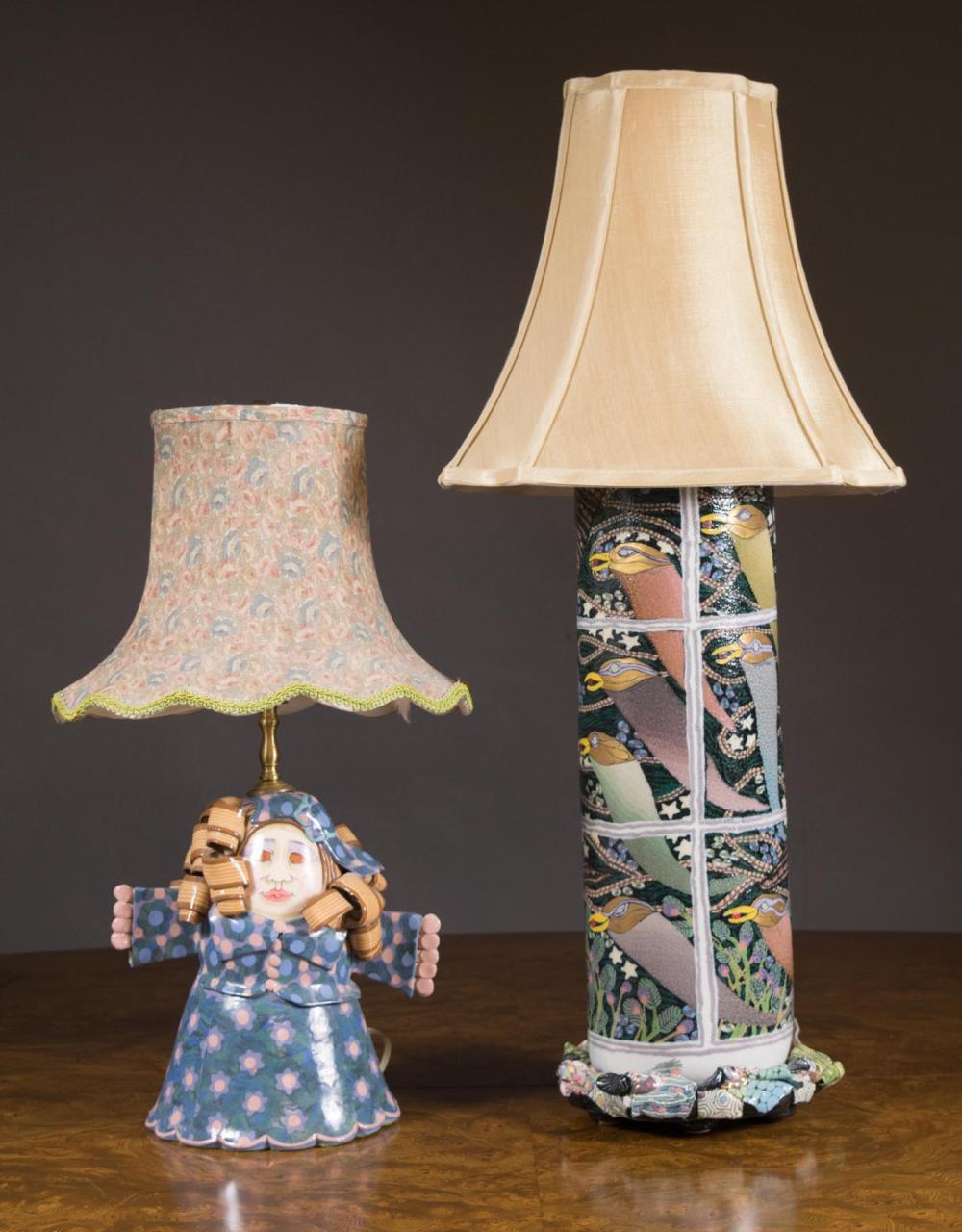 Appraisal: TWO JANE GOSLIN PEISER ART POTTERY TABLE LAMPS the taller