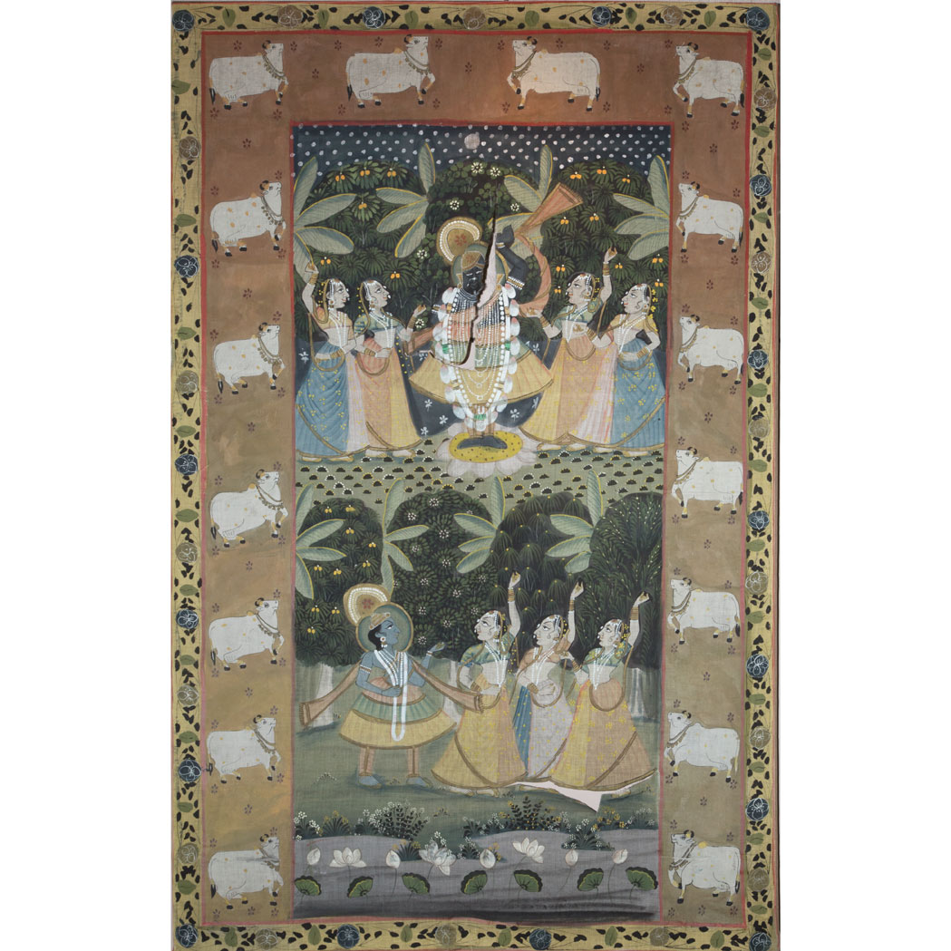 Appraisal: Indian School Krishna and Attendants Now on a stretcher unframed