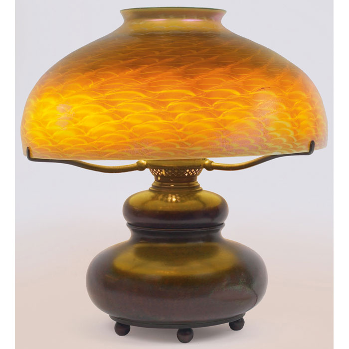 Appraisal: Good Tiffany Studios desk lamp electrified three-arm bronze base with