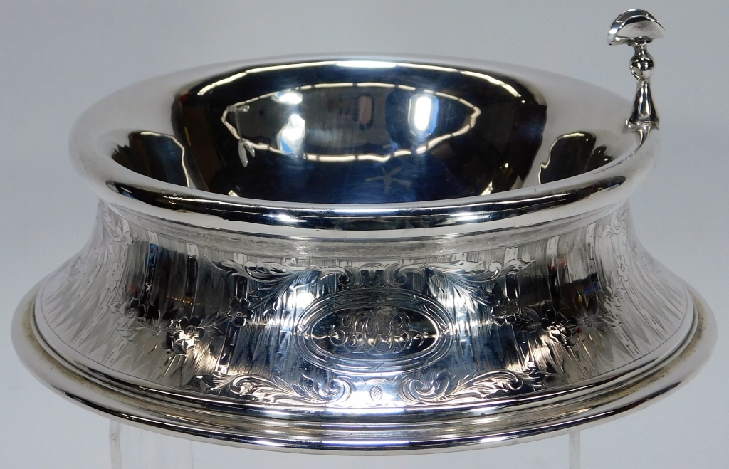 Appraisal: GORHAM ETCHED STERLING SILVER MONOGRAMMED ASHTRAY Rhode Island Circa Deep