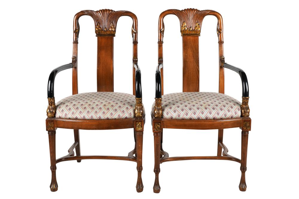 Appraisal: PAIR OF WALNUT PAINTED ARMCHAIRS th century Condition each with