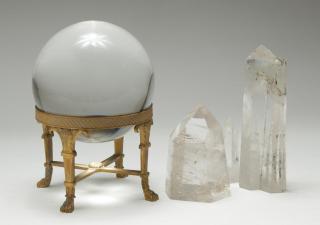 Appraisal: Crystal Ball Rock Crystal Obelisk Specimens Four table articles comprising