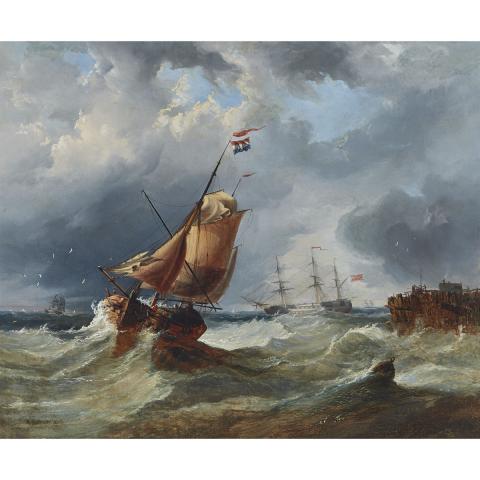 Appraisal: WILLIAM GARTHWAITE - DUTCH AND BRITISH SHIPS IN STORMY WATERS