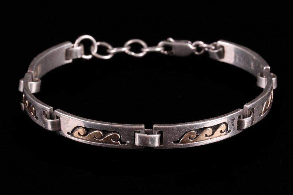 Appraisal: S Skeets Navajo Sterling K Gold Link Bracelet In this