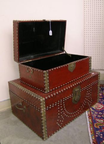 Appraisal: Two Chinese vintage trunks with leather exterior and brass nail