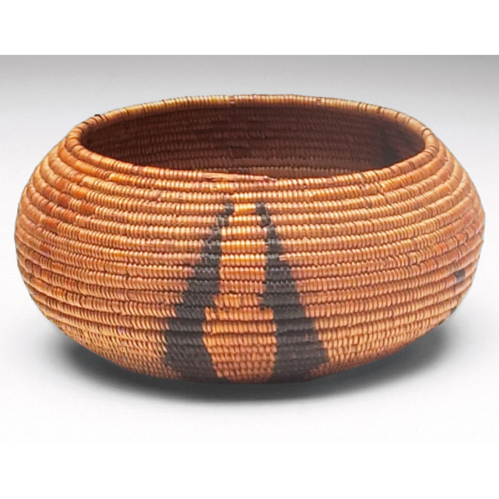 Appraisal: California coiled basket possibly Mission monochrome geometric designs ''w x