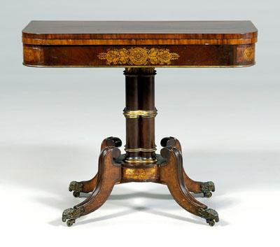 Appraisal: American classical card table fold-over top with highly figured veneers