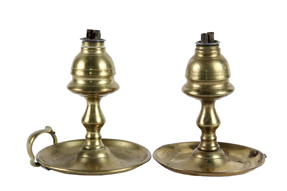 Appraisal: PAIR OF AMERICAN WHALE OIL LAMPS - Brass Lamps attributed