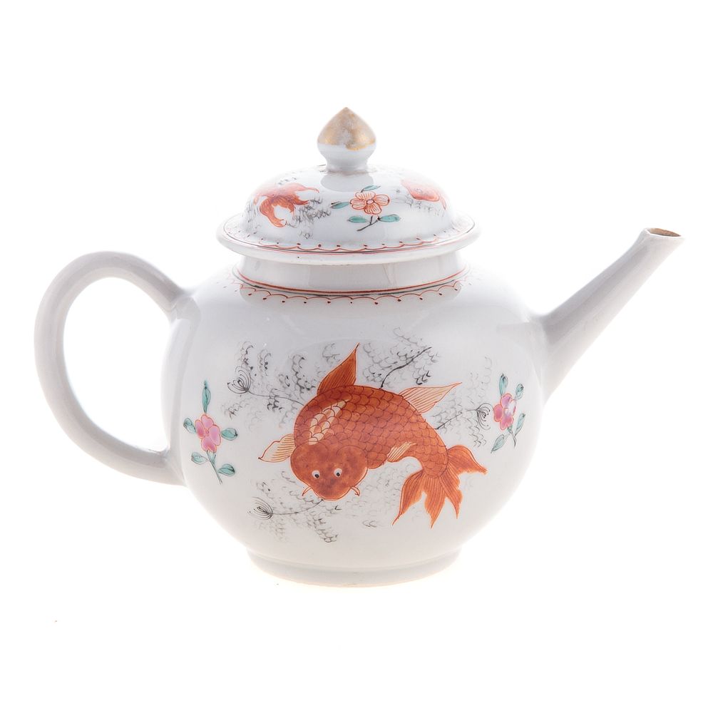 Appraisal: Chinese Export Sacred Carp Globular Teapot Circa vivid decoration of