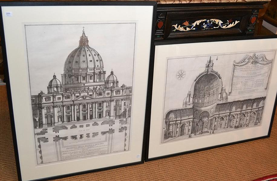 Appraisal: TWO ARCHITECTURAL PRINTS after the originals by Alessandro Specchi Prospetto