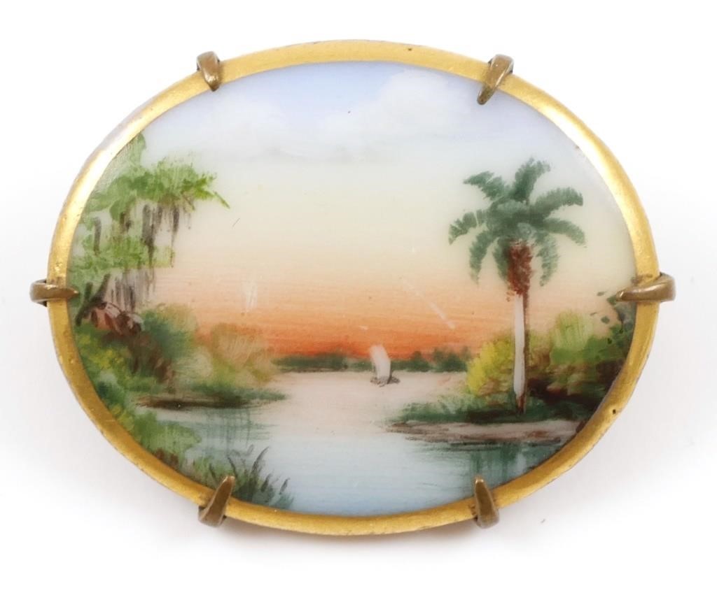 Appraisal: Florida scene painted on porcelain -- called a cameona --