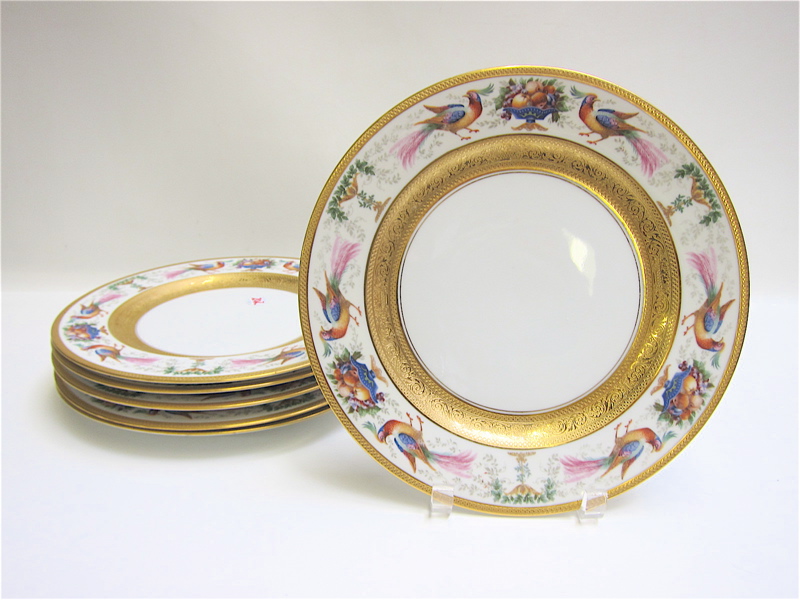 Appraisal: SET OF SIX BLACK KNIGHT DINNER PLATES gold encrusted bands