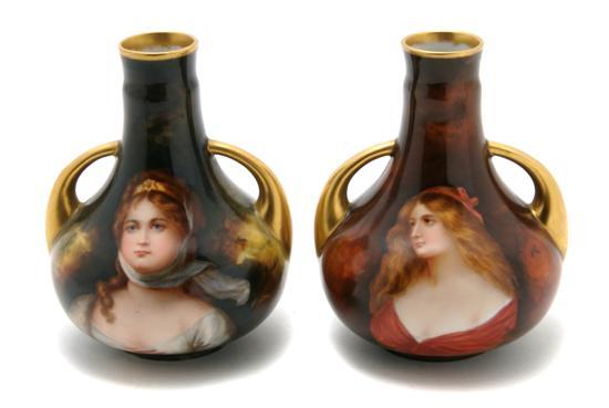 Appraisal: Pair of German Handled Vases Royal Schwarzburg each with artist